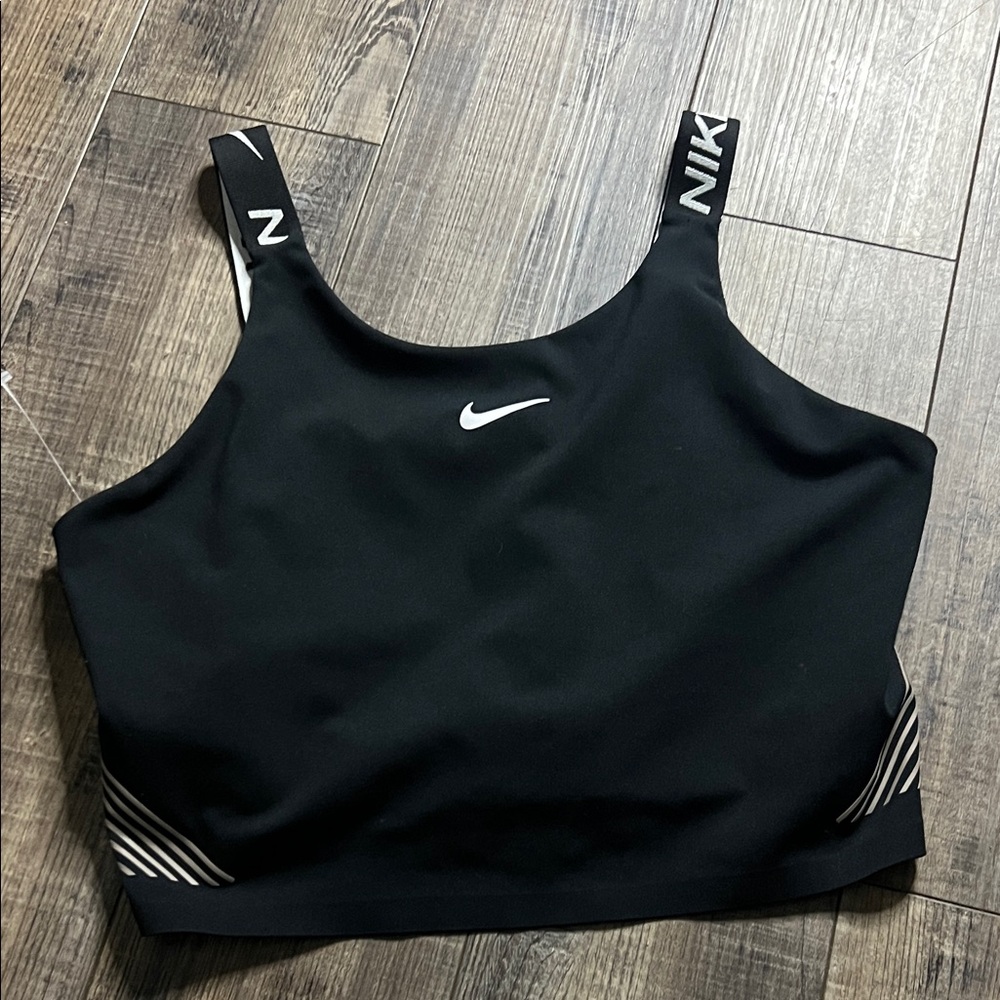 Nike Black Sports Bra with White Swoosh and Branded Straps